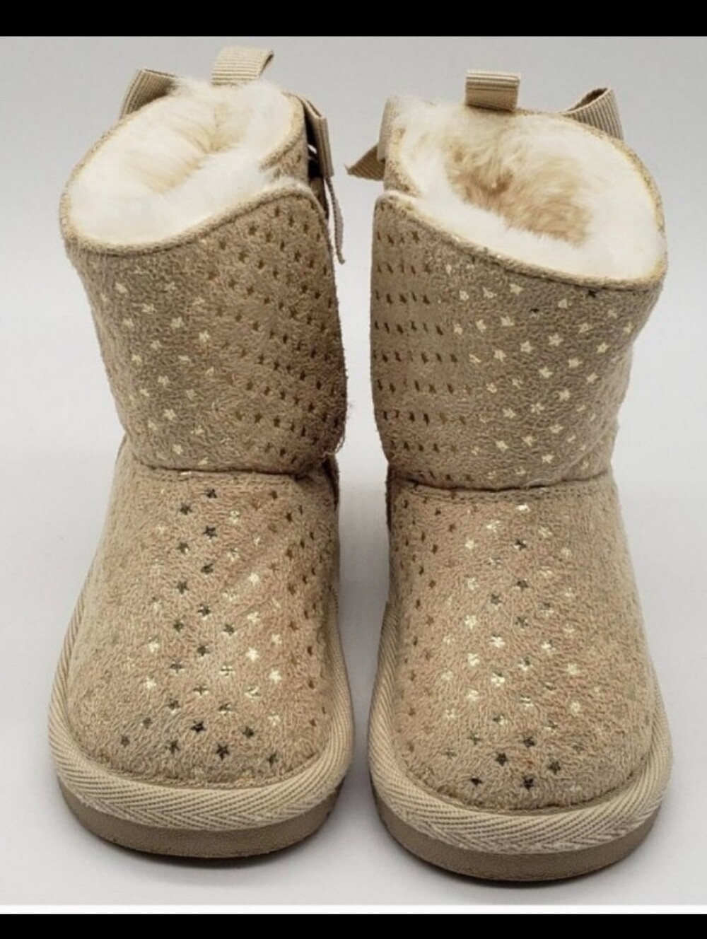 Baby Faux Fur Winter boots Tan Gold Stars Size 4